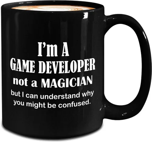 Vista 2 de Im a Game Developer Designer Mug - Large 15oz Black Coffee Tea Cup - Not a Magician - Cute Gifts for Video Gaming Design Dev Team Development Funny