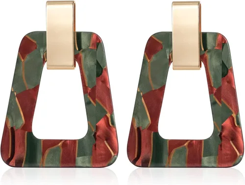 Vista 11 de Aretes geométricos acrílicos – Aretes colgantes ligeros de resina moteada para fiestas o vacaciones