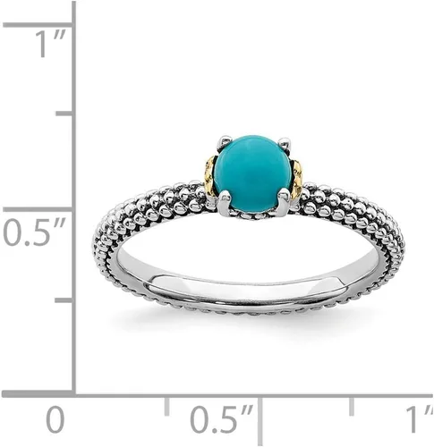 Vista 5 de Anillo de eternidad de plata de ley 925 y oro amarillo de 14 k apilable turquesa vintage
