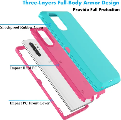 Vista 3 de Funda para Galaxy Note 10 Plus, [protección contra caídas] cuerpo completo, agarre de absorción de polvo, parachoques de plástico TPU de 3 capas