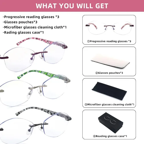Vista 5 de Gafas de lectura progresivas multienfoque para mujer, multifocal, sin marco, para mujer, con bloqueo de luz azul trifocal