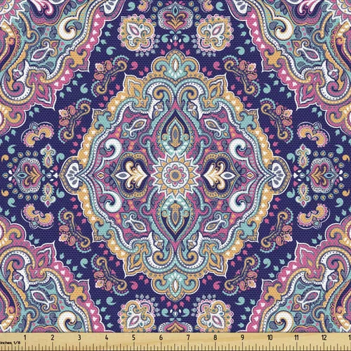 Vista 46 de Ambesonne - Tela Indie de The Yard, patrón colorido con anteojos clásicos de moda antigua, nerd, inteligente, bohemio, dibujo de doodle, tela