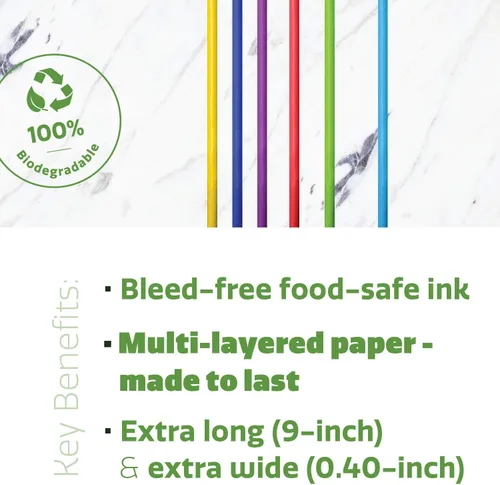 Vista 5 de Comfy Package [Caja de 2,000] Pajitas de batido de papel jumbo – Pajitas Boba 100% biodegradables, desechables para batidos – Colores surtidos