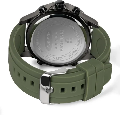 Vista 3 de PINDOWS Reloj para Hombres, Impermeable Esfera Grande Analógico Digital Deportivo Multifuncional Retroiluminación LED Relojes de Pulsera de Moda