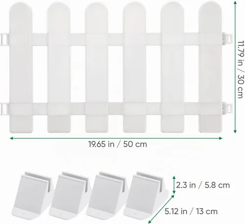 Vista 3 de 2 piezas de plástico blanco borde de valla de jardín con base de cabeza redonda para macizos de flores y decoración de interiores