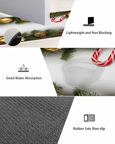 Vista 3 de Tapete de baño de Navidad para bañera, antideslizante, de secado rápido y absorbente, tierra de diatomeas, fregadero, dormitorio, cocina, lavable