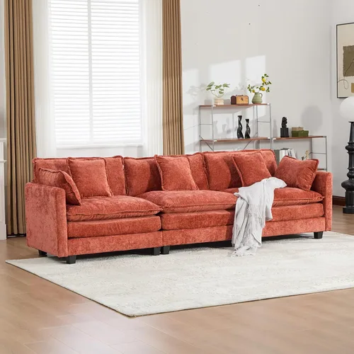 Vista 284 de Sofá seccional modular verde de 111.5", sofás seccionales grandes de 3 plazas para sala de estar, sofá nube oversized de tela chenille con otomana