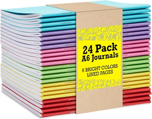 Vista 11 de Cuadernos pequeños a rayas a granel, cubierta de papel kraft negro, paquete de 48 mini diarios de composición de 4.25 x 5.5 pulgadas para niños