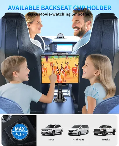 Vista 7 de Soporte para tablet para automóvil, soporte para iPad de auto, versión mejorada, soporte universal para tazas, cuello largo ajustable, para tableta