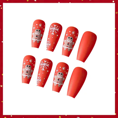 Vista 7 de Año Nuevo Navidad Prensa en Uñas Largas Ataúd Acrílico Uñas Falsas Kit Navidad Copo de Nieve Decoración de Uñas Falsas Bailarina Uñas Falsas Puntas