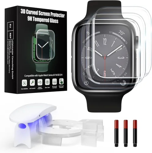 Vista 9 de Protector de pantalla de vidrio templado UV compatible con Apple Watch Series SE/6/5/4 de 40 mm, protector de pantalla iWatch sin burbujas