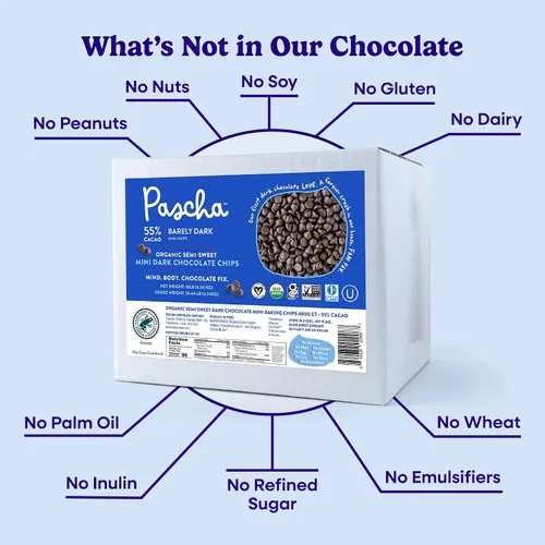 Vista 4 de Pascha Mini chispas de chocolate semidulce orgánico a granel para hornear, 55% de cacao, sin alérgenos, sin OMG, veganas y de comercio justo, 10