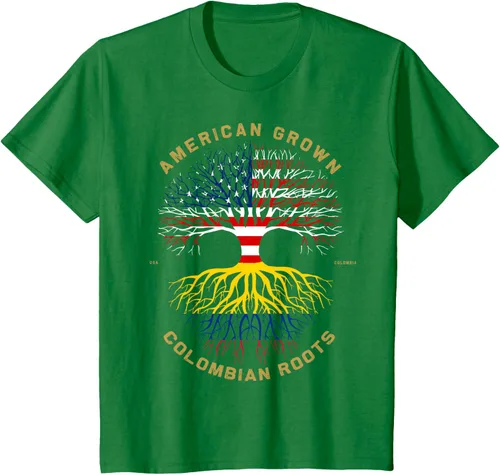 Vista 31 de Camiseta de regalo con la bandera de Estados Unidos con árbol de raíces colombianas