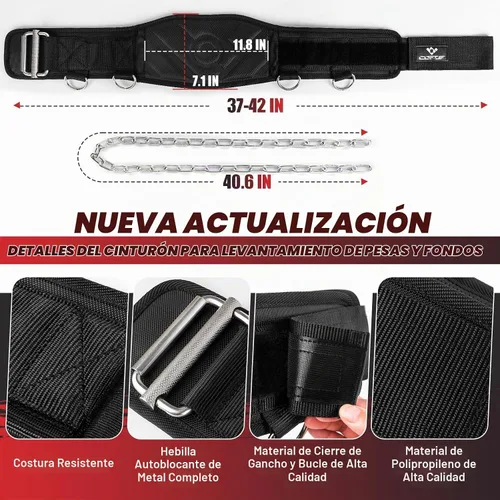 Vista 3 de Cinturón de dominadas con peso 3 en 1, cinturón de inmersión para levantamiento de pesas con cadena de 40.6 pulgadas y autobloqueo, cinturón