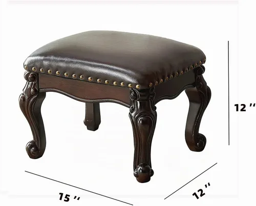Vista 3 de Otomana con reposapiés, taburete tapizado de cuero de microfibra para sala de estar, sofá, entrada, madera maciza (negro, marrón)