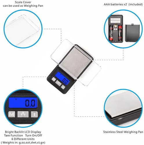Vista 5 de Fuzion Ultra Mini Scale, 1000g x 0.1g Digital Pocket Scale, Grams and Oz 6 Units, Gram Scale with LCD Display, Tare