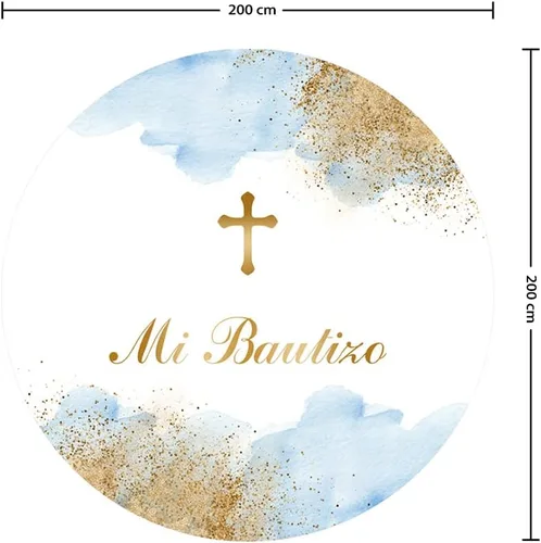 Vista 3 de SENDY Telón de fondo redondo Mi Bautizo de 6.5 x 6.5 pies para fotografía, decoración de fiesta de bautismo mexicano, Dios bendiga al niño, pancarta