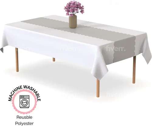 Vista 2 de Swanoo Camino de mesa festoneado, tela de poliéster lavable, decoración de mesa de fiesta, paquete de 2 unidades de 14 x 104 pulgadas, color plateado