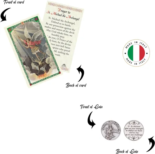 Vista 7 de Trendzeen Estatua de Arcángel de San Miguel de 3 pulgadas - Tarjeta Santa laminada, ficha de bolsillo, La oración del Señor - Estatua de San Miguel