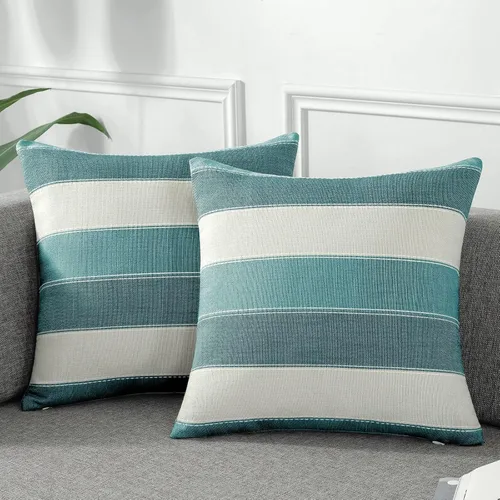 Vista 15 de AmHoo - Juego de 2 fundas de almohada decorativas para casa de campo, a rayas y a cuadros, juego de fundas de almohada de algodón y lino para sofá