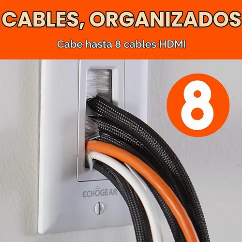 Vista 2 de ECHOGEAR Placa de cepillo de pared para ocultar hasta 8 cables de bajo voltaje, cepillos resistentes con diseño de captura de cables, paso de cable