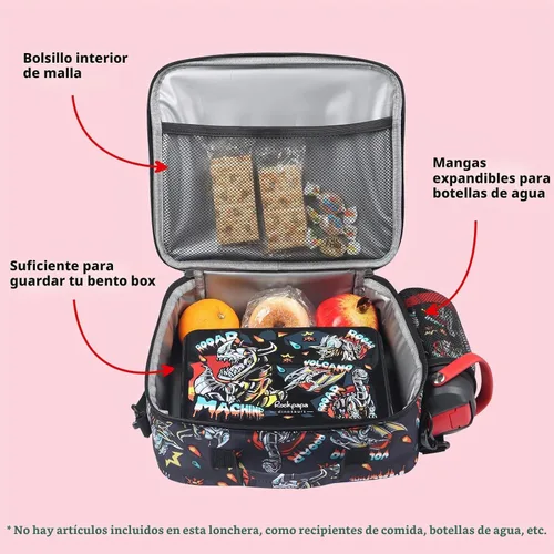 Vista 6 de rockpapa Lonchera infantil para niños con correa, impermeable, resistente a las manchas y al aceite, bolsa de almuerzo aislada, bolsa de almuerzo
