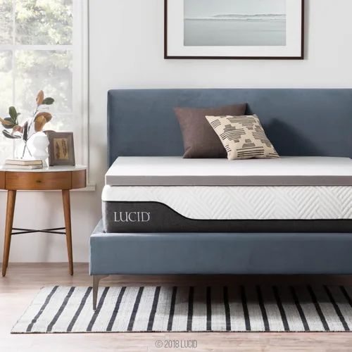 Vista 15 de Lucid Cubrecolchón de espuma viscoelástica con infusión de carbón de bambú de 2 pulgadas - Tamaño Twin - Control de humedad y olor - Ventilado