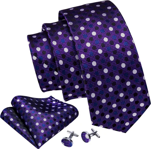 Vista 61 de Barry.Wang Corbatas de seda para hombre, diseño de lunares, gemelos cuadrados de bolsillo, gemelos para negocios, boda