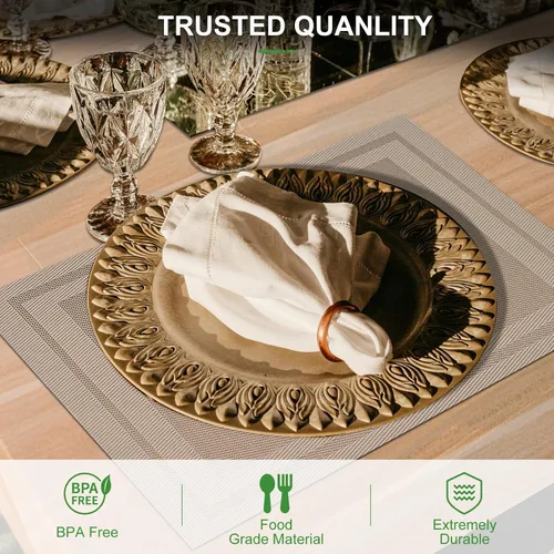 Vista 2 de BETEAM Juego de 4 manteles individuales de vinilo tejido para mesa de comedor, lavables, lavables, manteles individuales de cocina, duraderos