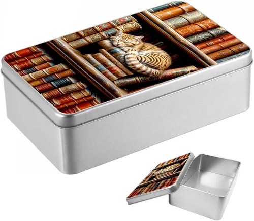 Vista 36 de Caja de lata de metal con tapa, contenedor de almacenamiento rectangular vacío de hojalata, estuche de lata portátil ligero para manualidades