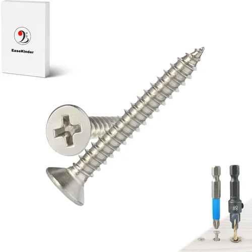 Vista 27 de Tornillos para madera, 120 tornillos Phillips de cabeza plana, tornillo de acero inoxidable 304 con kit de avellanado de madera ajustable (#4 x 1)
