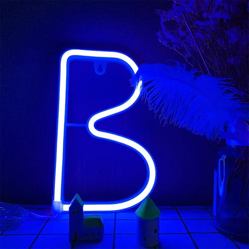 Vista 17 de ENUOLI Letrero de neón azul con letras LED USB/luces alimentadas por batería, letrero alfabético, marquesina, letra, decoración, luces nocturnas
