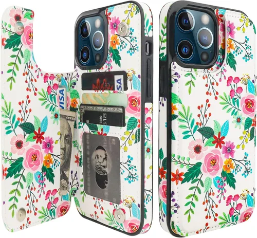 Vista 41 de HAOPINSH Funda tipo cartera con tarjetero para iPhone 14/13, diseño de Girasoles Bandera Americana