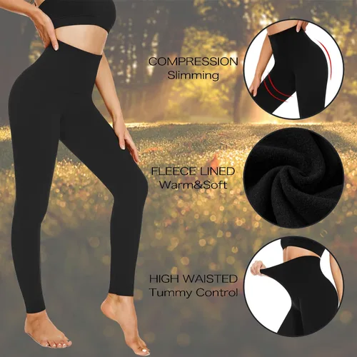 Vista 3 de Diu Life Leggings con forro polar para mujer, con control térmico de abdomen, cintura alta, pantalones de yoga para adelgazar el invierno, mallas
