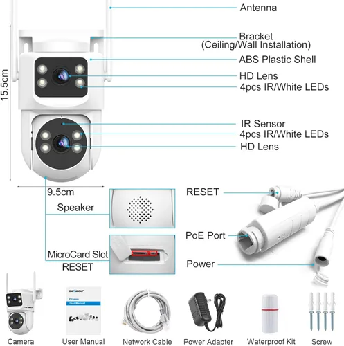 Vista 9 de GENBOLT PTZ Cámara de seguridad WiFi para exteriores con doble lente, vigilancia CCTV con doble vista, almacenamiento en la nube actualizado