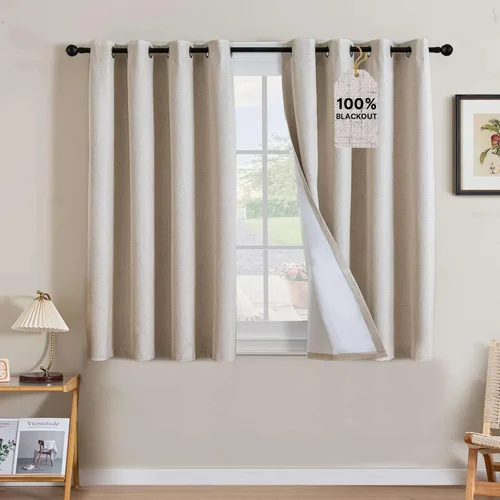 Vista 27 de H.VERSAILTEX Cortinas 100% opacas con aislamiento térmico, texturizadas, de lino, con bloqueo completo de calor y luz, para sala de estar y Negro