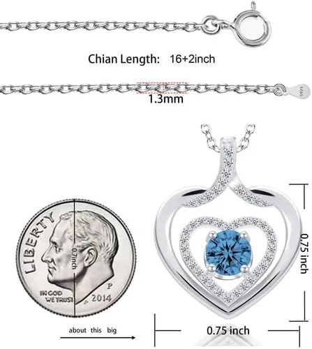 Vista 6 de ITS4YEO 925 Sterling Silver Love Heart Birthstone Necklaces Silver Necklace Zircon Pendant Necklaces for Women Jewelry Gift for Women Wife Girls Her