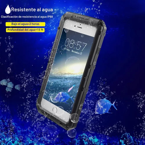 Vista 3 de Mitywah Funda impermeable para iPhone 7/iPhone 8 / iPhone SE 2020, funda de metal resistente de grado militar, protección de cuerpo completo Negro