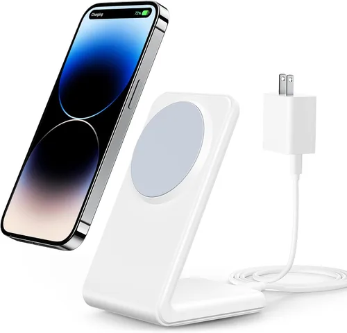 Vista 9 de Soporte de cargador 2 en 1 compatible con MagSafe con bloque de cargador PD 20W USB-C y cable, cargador inalámbrico de carga rápida diseñado