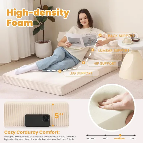 Vista 5 de Colchón Plegable Tamaño Twin, Sofá Cama Convertible 3 en 1, Sofá Cama Plegable, Sofá de Suelo, Sofá Lounge, Colchón para Dormir para Sala de Estar