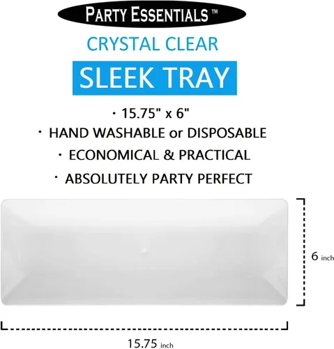 Vista 2 de Party Essentials N156621 - Bandejas elegantes de plástico para aperitivos/servir, 15.75" x 6", transparente, paquete de 6