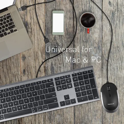 Vista 2 de Macally Ratón silencioso con cable Ratón USB delgado y compacto para Apple Mac o Windows PC portátilescritorio Diseñado con sensor óptico e