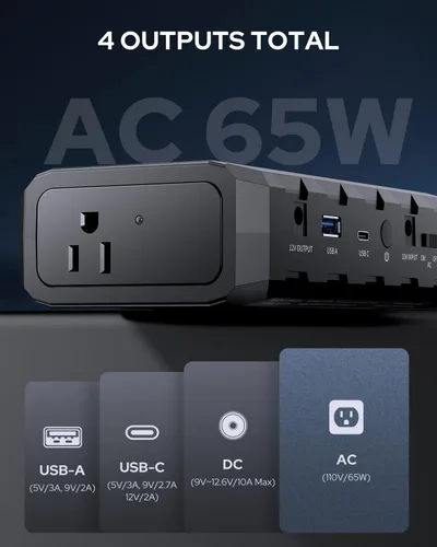 Vista 4 de Apowking Banco de Energía con Toma de CA, 65W Banco de Batería Portátil para Laptop Carga Rápida, 88.8Wh/24000mah Estación de Energía para Camping