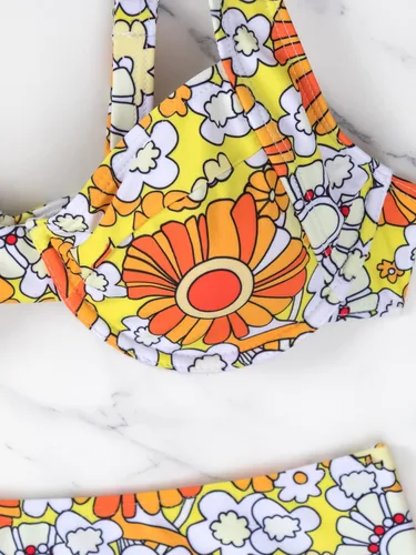 Vista 4 de SHENHE Bikini de dos piezas con aros y estampado floral para mujer