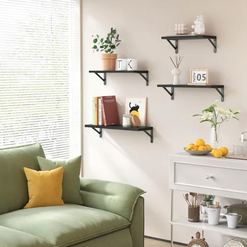 Vista 5 de YGEOMER Estantes flotantes para pared, estantes de pared negros de diferentes tamaños para sala de estar, baño, dormitorio, cocina, decoración