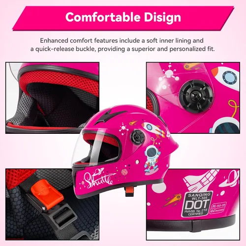 Vista 5 de Casco de motocicleta para niños, casco de cara completa para jóvenes, casco ligero aprobado por DOT para motocross, ATV, todoterreno, cascos