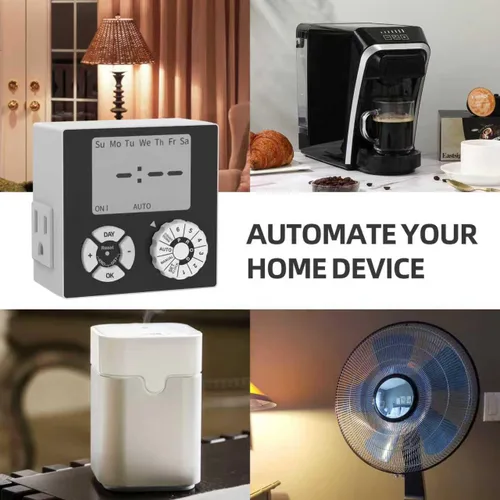 Vista 6 de TiFFCOFiO Temporizador de Enchufe Mecánico para Interiores, Temporizadores de 3 Clavijas para Tomas Eléctricas, Temporizador de Luz Enchufable