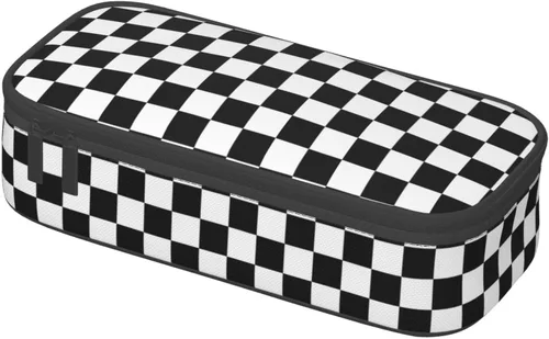 Vista 8 de Perinsto Estuche de lápices a cuadros en blanco y negro de gran capacidad, con múltiples compartimentos, caja de papelería, tablero de ajedrez