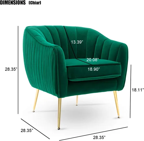 Vista 2 de Silla decorativa de terciopelo, moderna silla con brazo de barril con patas de metal con acabado dorado para sala de estar y dormitorio, color verde