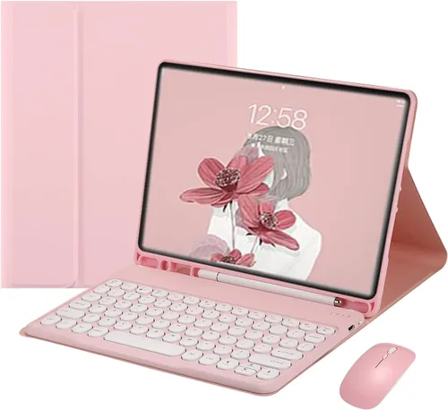 Vista 8 de Funda de teclado desmontable con teclas redondas en lindos colores de caramelo para iPad 5/6/Air2/Pro9.7 (Negro)